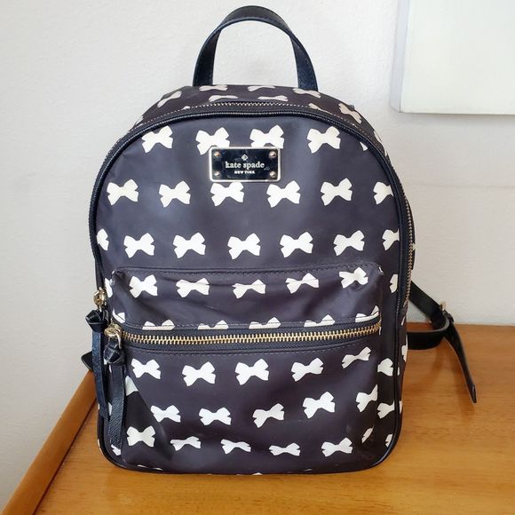 Kate Spade Wilson Road Bow Backpack Small Bradley Travel Bag Black White Print - Picture 15 of 15